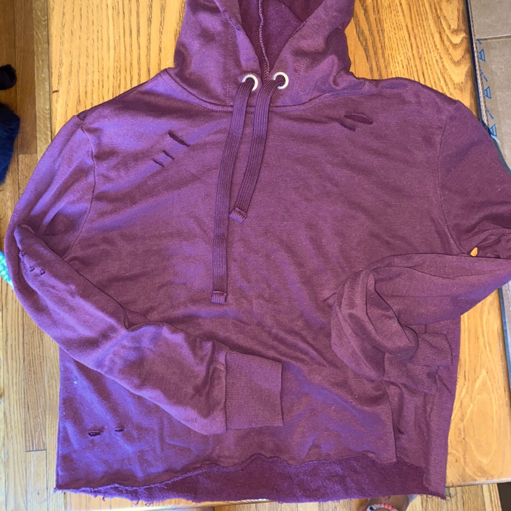 Maroon Crop Sweatshirt w/ Stylish Rips